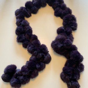 Dark Purple Cejon Genuine Rabbit Fur Pompom Scarf